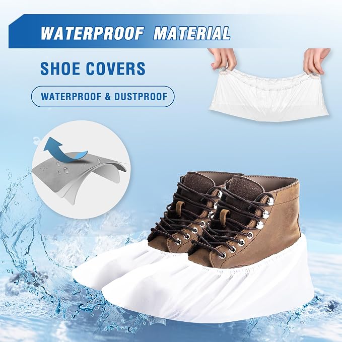 ProtectX White Disposable Shoe & Boot Covers, XL Extra Large, 2000-pack (1000 pairs), Waterproof, Slip Resistant, Durable CPE Plastic, Fits up to Men's 14 US Size and All Women's US Size Shoes