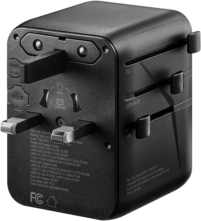 Insignia All-in-One Ground Travel Adapter Converter Series with USB Ports (45W All-in-1 Travel Adapter)