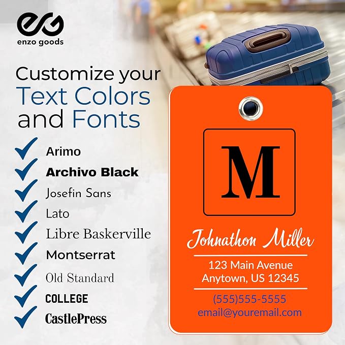 Personalized Luggage Tag | 6 Pack | Custom Luggage Tags for Suitcases | Kids Backpack Tag | 10 Color Options & Choose Font, Font Color