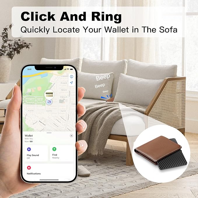 Wallet Tracker Card for Apple Find My (iOS Only), Ultra-Thin Bluetooth Tracker Smart Card Wallet Finder, IP68 Waterproof Slim Item Locator for Wallets, Keys, Passport & Luggage Tags (Jet Black)