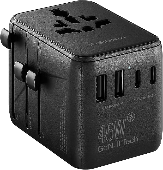 Insignia All-in-One Ground Travel Adapter Converter Series with USB Ports (45W All-in-1 Travel Adapter)