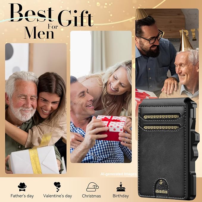 Smart Wallet For Men Slim: Rfid Minimalist Pop Up Wallets with Money Clip | Metal Bifold Front Pocket Credit Card Holder - Gifts for Husband Father at Birthday Anniversary