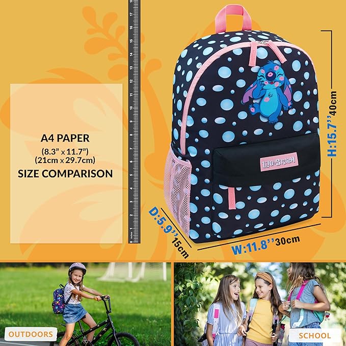 Disney Stitch Backpack for Girls Teens School Bag Kids Book Bag School Supplies Gifts (Black)