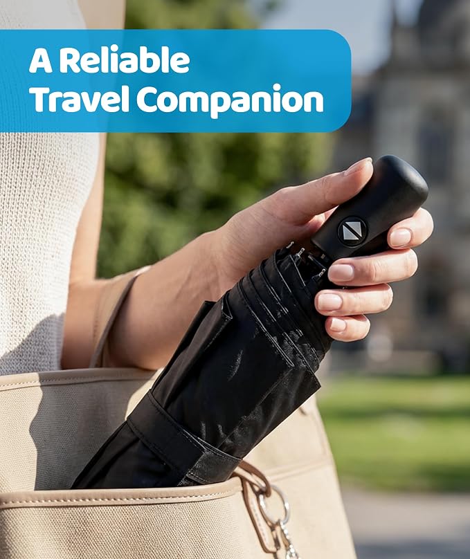Rain-Mate Windproof Compact Umbrellas for Rain - Strong Reinforced Fiberglass Rib Design & Auto Open & Close - Portable Folding Travel Umbrella - Lightweight & Packable for Women & Men, Easy Collapse