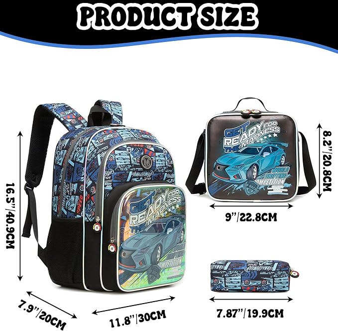 School Backpack for Boys Kids Backpack for Boys Primary School Daypack Schoolbag with Lunch Bag Pencil Case Lightweight Travel Bookbag for Kids Birthday Christmas Gift
