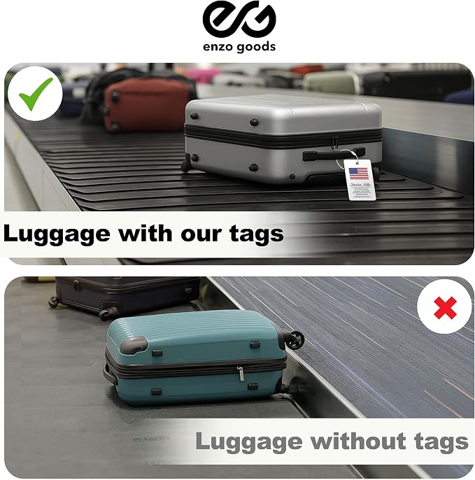 Personalized Luggage Tag with American Flag | 2 Pack | Custom Luggage Tags for Suitcases | Kids Backpack Tag | 4 Color Options & Choose Font, Font Color