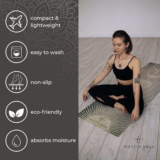 Mantra Yoga Travel PRO 1.5mm with Knee Pad - Foldable Fitness & Exercise Mat with Bag | Lightweight, Compact & Eco-Friendly | Non-Slip & Washable | For All Types of Yoga | 72" L x 24" W | 2.6 lbs
