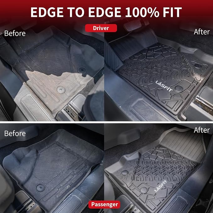 LASFIT Floor Mats for Ford Bronco 2-Door 2026 2025 2024 2023 2022 2021(Not for Bronco Sport) All Weather TPE Custom Fit Car Floor Liners, 1st & 2nd Row, 3pcs Black