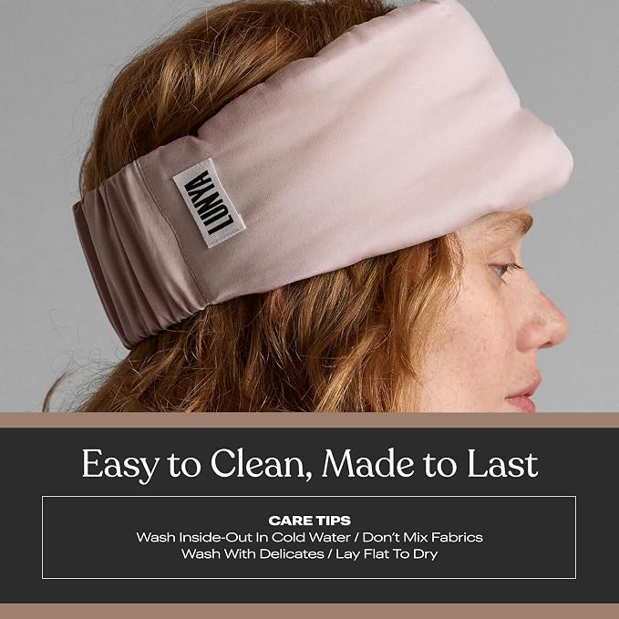 Lunya Sleep Mask with Box - Washable Silk Sleeping Mask and Headband for Beauty Routines - Thermoregulating Comfort - Delicate Pink - Large
