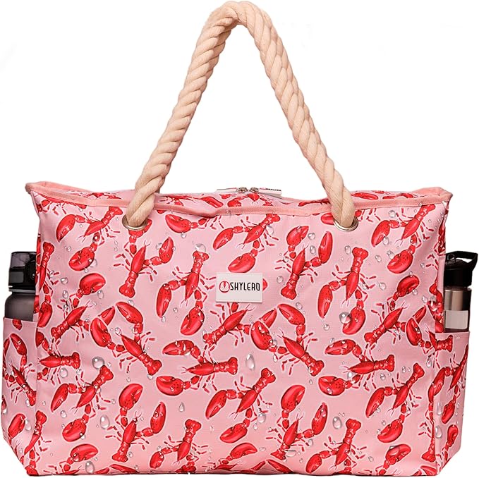 Beach Bag and Pool Bag Has Cooler Pocket, 7 Pockets Total, Zip Top. Family Size Waterproof Beach Tote