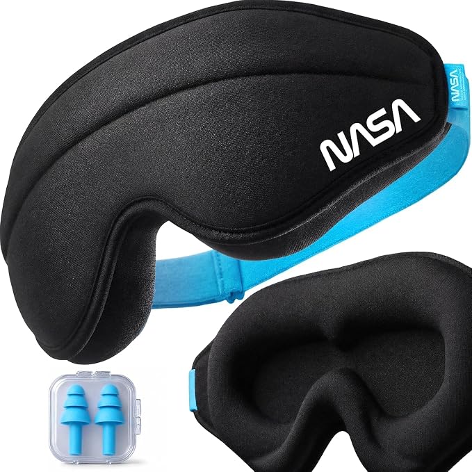 NASA Sleep Mask with LightBlock™ Barrier | Total Blackout | For Men & Women | Official NASA Design | Cooling Memory Foam | 3D Eye Cups | Includes Noise-Blocking Earbuds