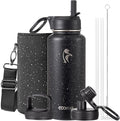 Coolflask Water Bottle 32 oz Insulated with Straw, Stainless Steel Metal 3 Lids Water Flask Wide Mouth for Sports or Office, Non-BPA Keep Cold Up to 48 Hrs or Hot Up to 24 Hrs, Starry Night