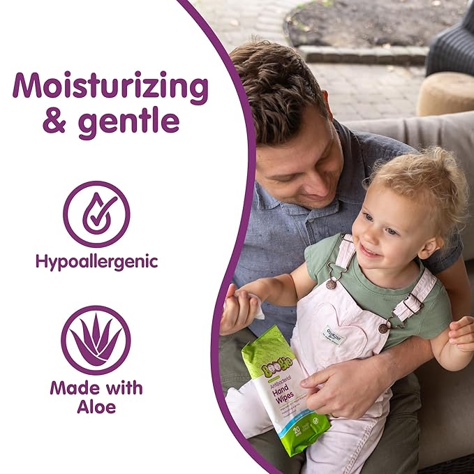 Boogie Antibacterial Hand Wipes - 120 Count - Hypoallergenic & Alcohol-Free - Travel and Diaper Bag Essential