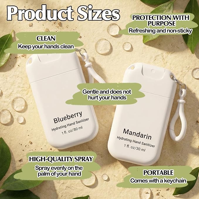 24 Pack White Mini Hand Sanitizer Spray Keychain Thank You Hand Sanitizer Mist Travel Size Bulk Employee Appreciation Gift for Team Coworker Scent Moisturizing Hydrating for Gym Purse Backpack