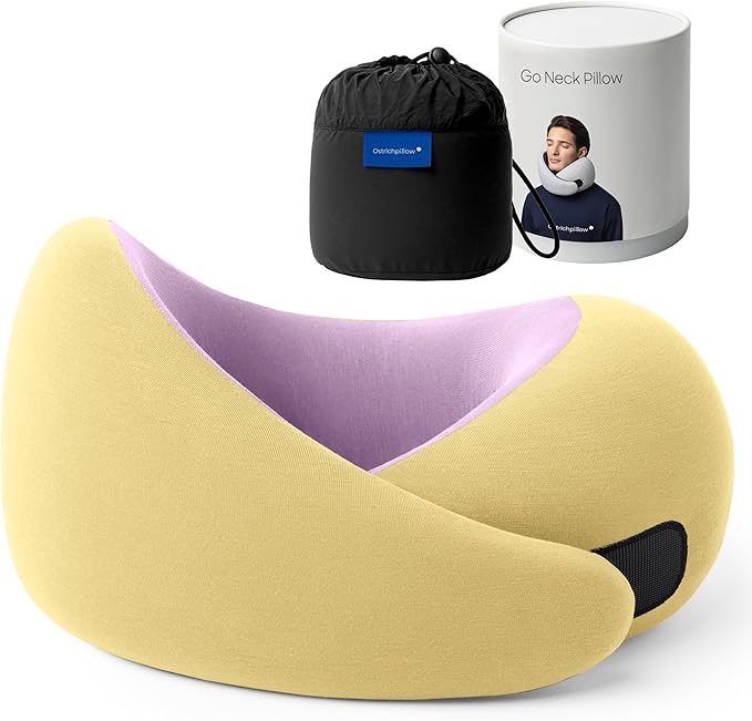 Ostrichpillow Go Neck Pillow, Travel Pillows for Airplanes, Premium Memory Foam Travel Pillow, 360º Ergonomic Design, Asymmetrical Sides, Travel Bag Included, Washable Modal Cover