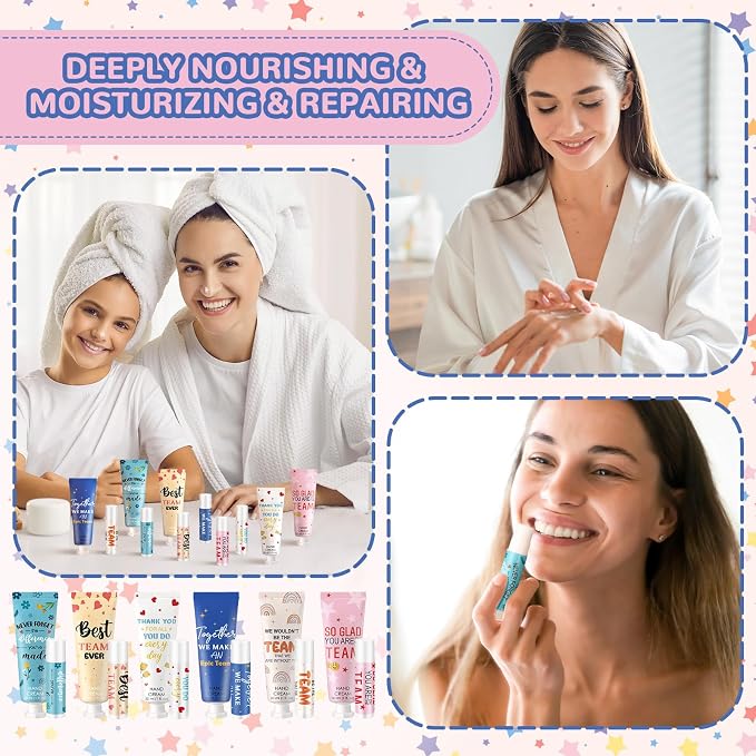 72set/288pcs Best Team Ever Gifts Team Appreciation Thank You Gifts for Coworkers Women Employee Appreciation Gift Party Favors Basket Stuffers Items Travel Hand Lotion and Lip Balm Set