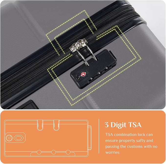 Sweetcrispy 28 Inch Carry on Luggage, Hard Shell ABS Suitcase with Double Spinner Wheels, Lightweight Expandable Rolling Suit Case with TSA Lock, Dark Grey