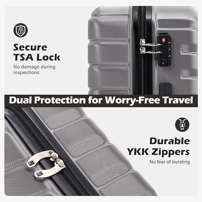 Coolife Carry On Luggage Airline Approved with Spinner Wheels, Hard Shell Suitcase TSA Lock Lightweight Travel Luggage 20-inch,Gray