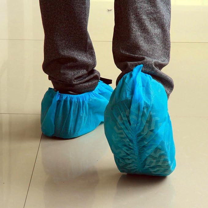 G & F Products Disposable Shoe Covers, Slip-Resistant Booties, Heavy-Duty, Waterproof, Elastic Band, Non-Slip Silicone Sole, Reusable, Protects Floors, Blue, 11 Us Men & 13 Us Women, X-L 100 Pieces