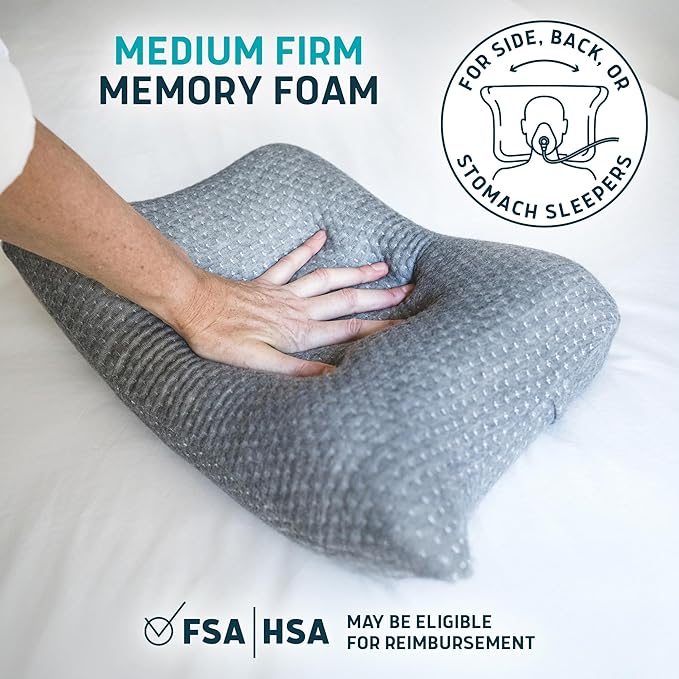 Lunderg Travel-Size CPAP Pillow for Side & Back Sleepers - Memory Foam with Adjustable Height & Travel Bag Included - Helps Reduce Mask Leaks & Pressure - Works with All CPAP Masks