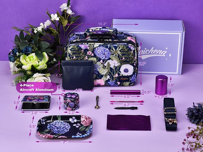 Storage Bag with Combination Lock and 10 Accessories, Travel Medicine Storage Lock Box, Carbon Lined Sling Pouch, Cosmetic Organizer Container Case, Women, Purple