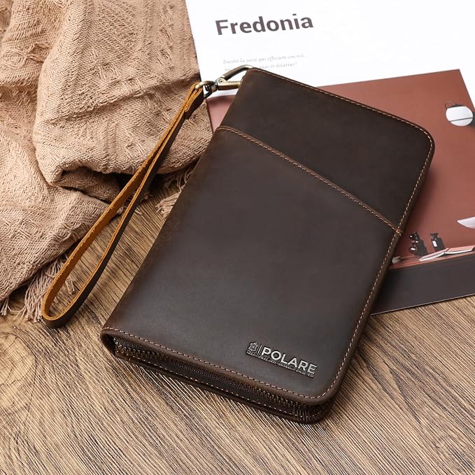 Polare Full Grain Leather Travel Passport Holder RFID Blocking Cover Case Travel Document Organizer Wallet Holders 2 Passports With YKK Zipper