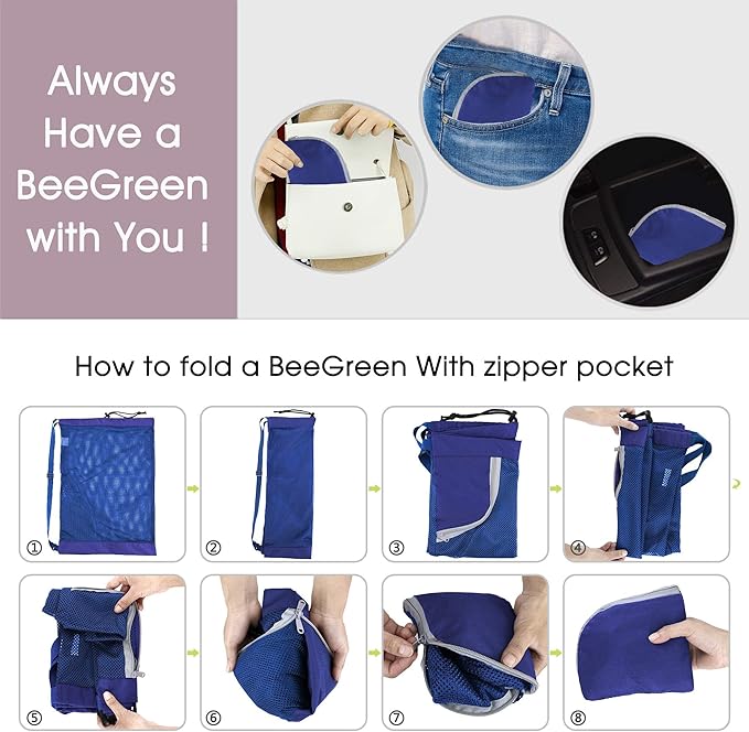 BeeGreen Mesh Drawstring Bag Swim Backpack for Beach Pool Sports Gym Draw String Cinch Bags for Swimming Soccer Basketball Gear Blue