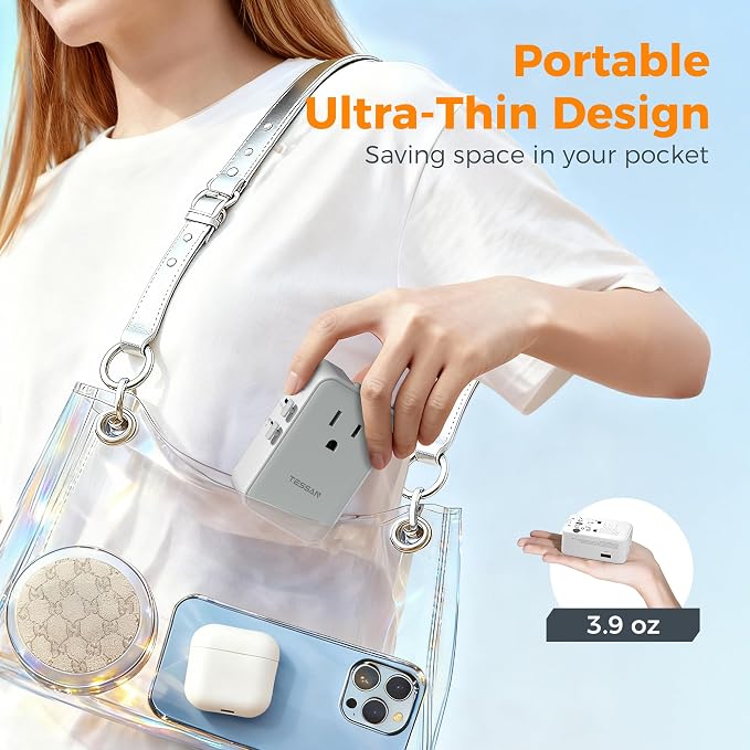 TESSAN Universal Travel Adapter 20W, Ultra Slim International Power Adapter with 2 USB-C 1 USB-A, Travel Plug Adaptor Worldwide for US to European UK Spain Italy England New Zealand (Type C G A I)