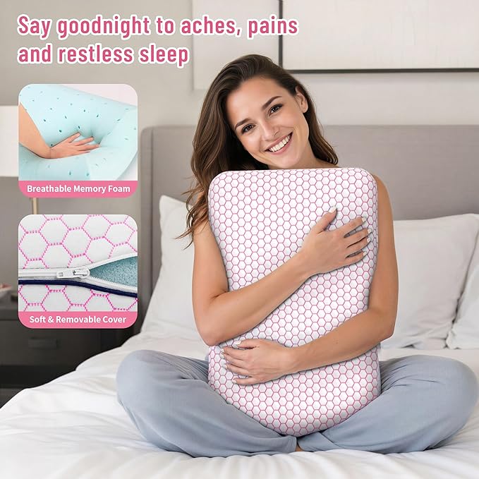 CushyOasis Memory Foam Pillows for Side, Back and Stomach Sleepers, Set of 2, Bed Pillow with Washable Cover and Breathable Mesh, Bed Pillow for Sleeping (Pink，Standard Size)