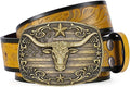 SANSTHS Western Cowboy Belts for Men Women, Mens Western Belt Bull Buckle Country Belt Cowboy Leather Belt for Jeans