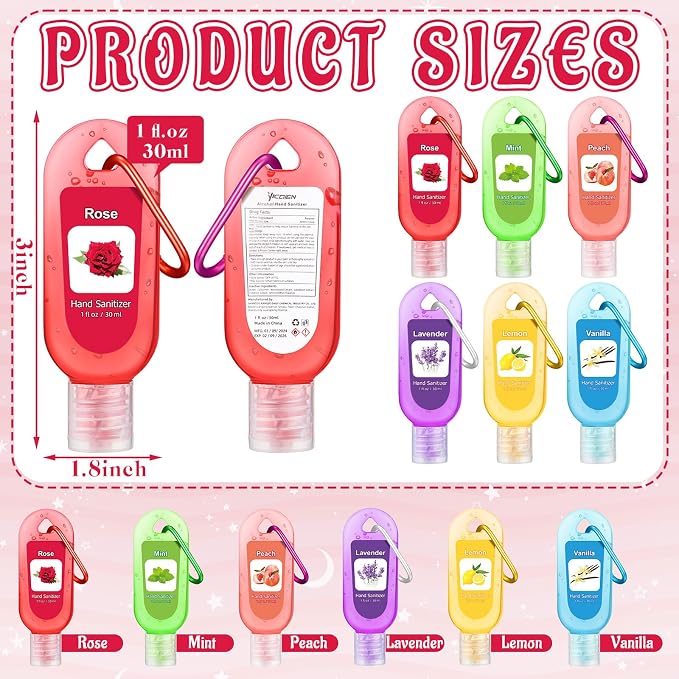 24 Pcs Scented Hand Sanitizer Keychain Gift Mini Lavender Hand Sanitizer Gel Keychain Bulk 1 oz Graduation Party Favor for Nurse Teacher Women Coworker Party Supplies