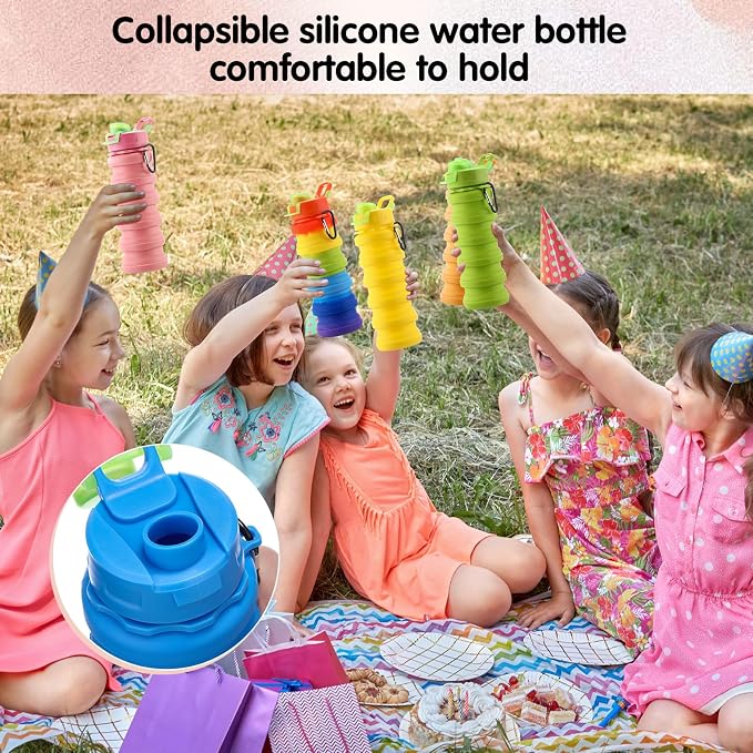 Sunnyray 30 Pack Collapsible Water Bottles Bulk Foldable Water Bottles 17oz Silicone Portable Leak Proof Reusable Sports with Clip for Travel Hiking Camping Outdoor (Colorful)