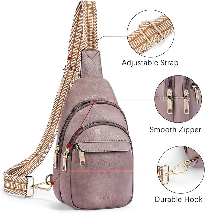 BOSTANTEN Sling Bag for Women Leather Crossbody Bags Fanny Pack Chest Bag for Travel