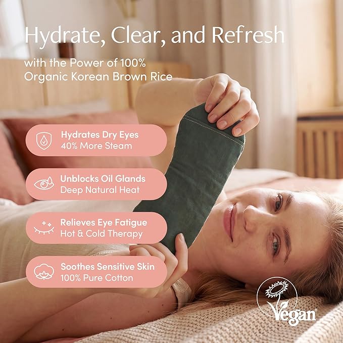 Seoul Heated Eye Mask for Dry Eyes - Microwavable Moist Heat Warm Compress, Organic Grain Eye Pillow, Reusable Hot & Cold Eye Steam Mask for Eye Strain Relief LifeCare & SafeCare Korea