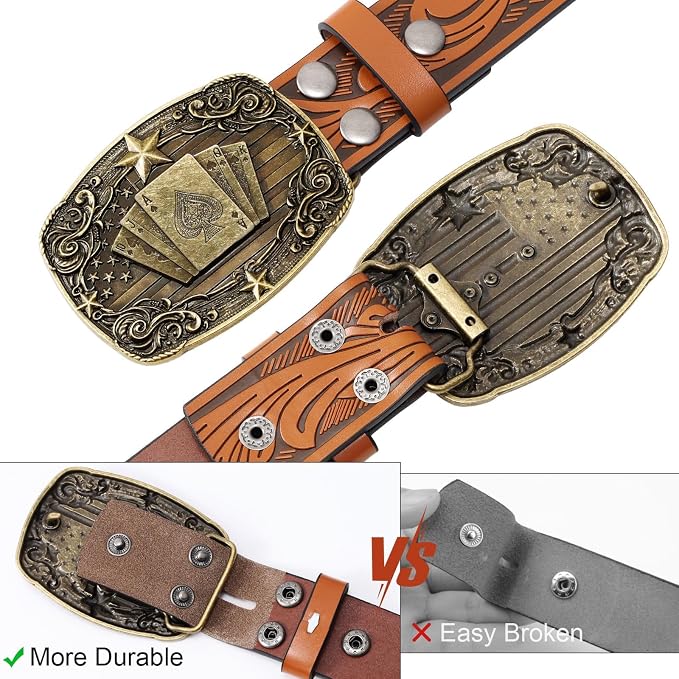 SANSTHS Western Cowboy Belts for Men Women, Mens Western Belt Bull Buckle Country Belt Cowboy Leather Belt for Jeans
