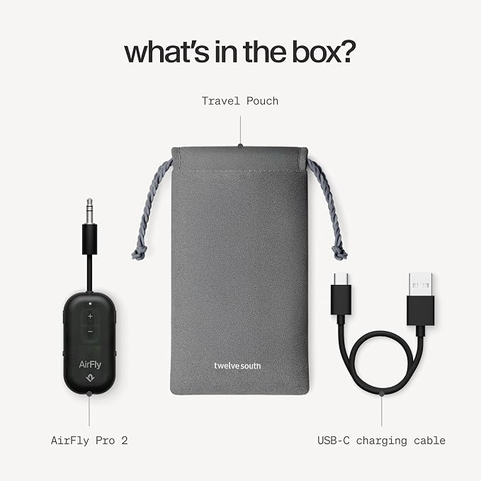 AirFly Pro 2 – Bluetooth Adapter for Airplane, Pair 2 AirPods or Wireless Headphones – 3.5mm AUX Bluetooth Transmitter for Cars, Boats, Treadmills, TVs– Airplane Travel Essentials, Black Ice