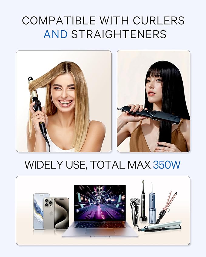 DOACE Voltage Converter US to Europe, 350W Converter for European Travel for Curling Iron and Hair Straighteners, 220V to 110V Converter Plug Adapter with 2 USB A & 2 USB C Ports