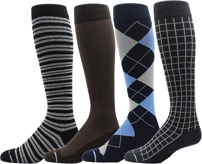 Dr. Motion 4 Pairs Men's Athletic Traveler Graduated Compression Knee High Socks