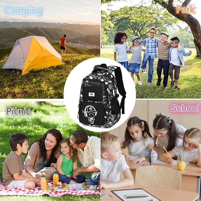 Bluboon Kids Backpack Boys Camo Bookbag Teens Elementary School Bag Daypack Travel Back Pack Middle school (Grey Graffiti)