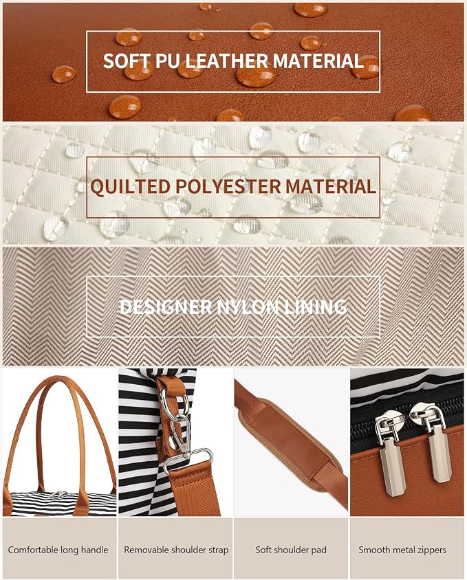 Weekender Bags for Women Travel, Under Seat Carry On Bags for Airplanes Overnight Bag with Shoe Compartment Luggage Sleeve, Foldie Travel Tote Bag Hospital Bag, Travel Gifts, Black Strip