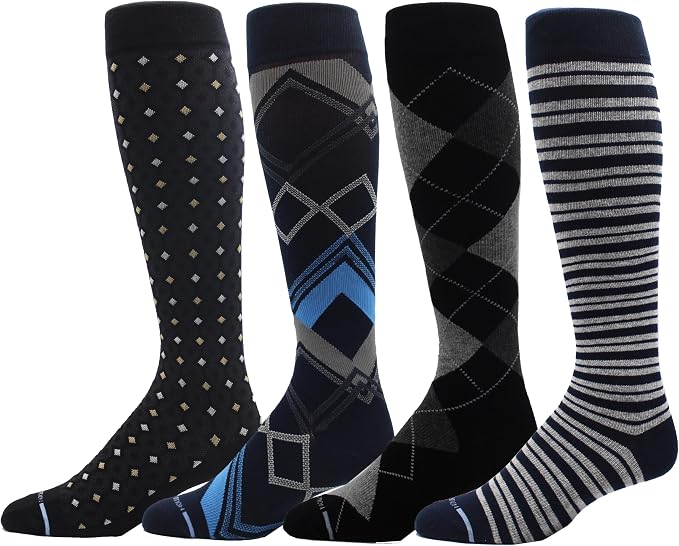 Dr. Motion 4 Pairs Men's Athletic Traveler Graduated Compression Knee High Socks