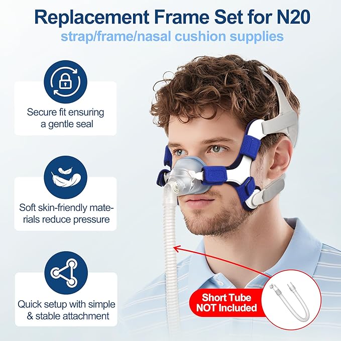 Upgraded Supplies for Airfit N20, Includes Head Strap, Frame, Nasal Cushion(L), Softer Nose Touching for Airtouch N20 Users, Secure Seal & Enhanced Comfort CPAP Supplies by MEDICOLOR, Large