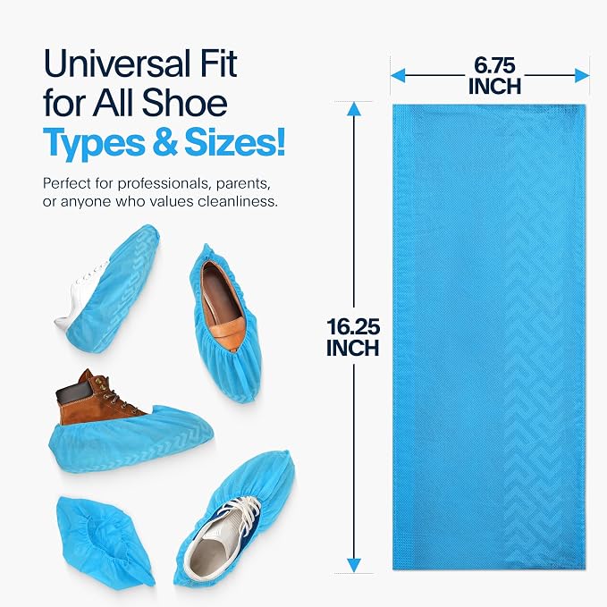 Blue Shoe Guys Premium Disposable Boot & Shoe Covers Booties | 100 Pack | Durable, Non-Slip, Non-Toxic, Water Resistant, Recyclable Protectors for Indoor & Outdoor | Large Size Fits Most Shoes