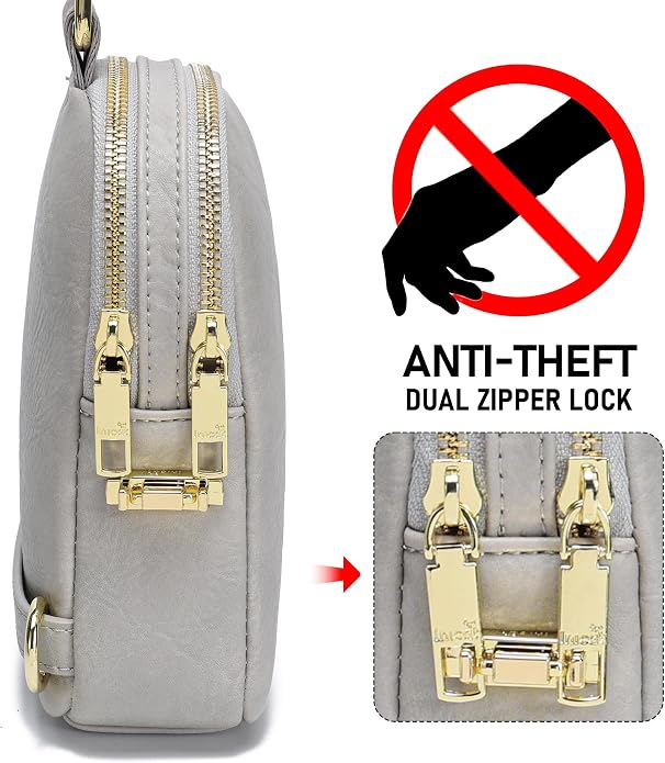 INICAT Anti Theft Crossbody Bag for Women, Small RFID Blocking Sling Purse with Zipper Lock for Travel, Vegan Leather