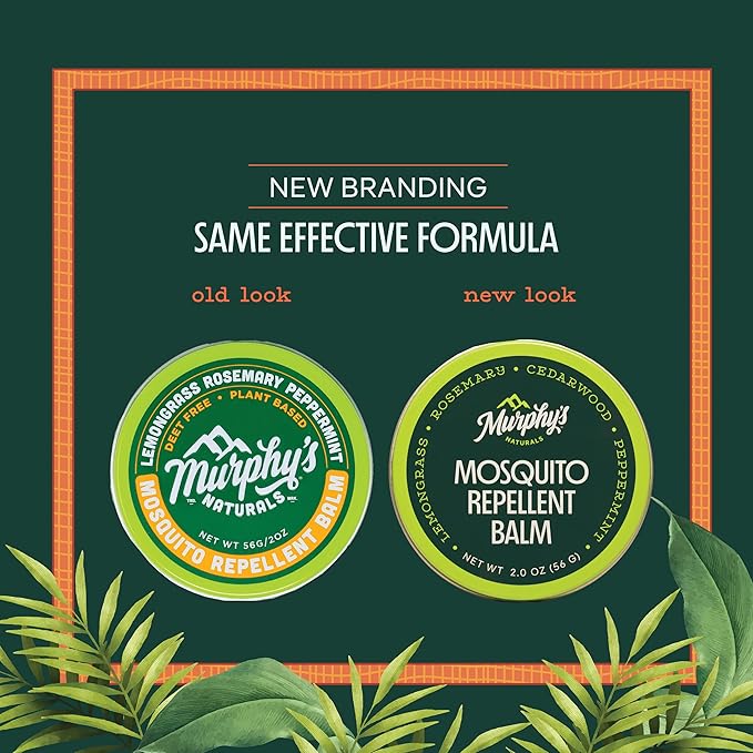 Murphy's Naturals Mosquito Repellent Balm for Outdoor Patio, Hiking, Camping, Plant-Based Cedarwood, Lemongrass & Rosemary, 2oz, 2-Pack