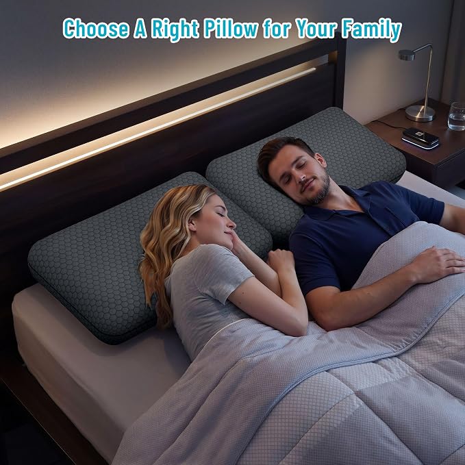 CushyOasis Memory Foam Pillows for Side, Back and Stomach Sleepers, Set of 2, Bed Pillow with Washable Cover and Breathable Mesh, Bed Pillow for Sleeping (Dark Grey，King Size)