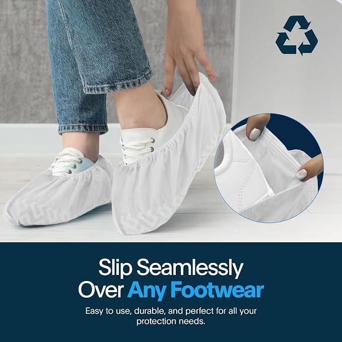 Premium Boot & Shoe Covers Disposable Booties - 200 Pack - Durable, Non-Slip, Non-Toxic, Water Resistant, Recyclable Protectors for Indoor & Outdoor - Large Size Fits Most Shoes