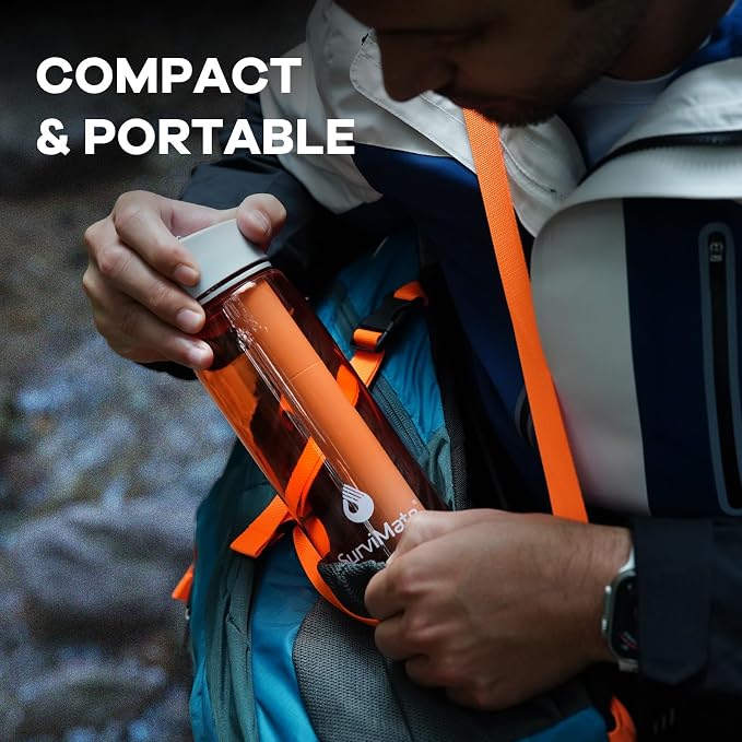 SurviMate 5-Stage 0.01μm Ultra-Filtration Filtered Water Bottle, BPA-Free Material, NSF/ANSI 42 Certified, Portable Water Filter Bottle for Survival, Camping, Hiking, and Emergency Use
