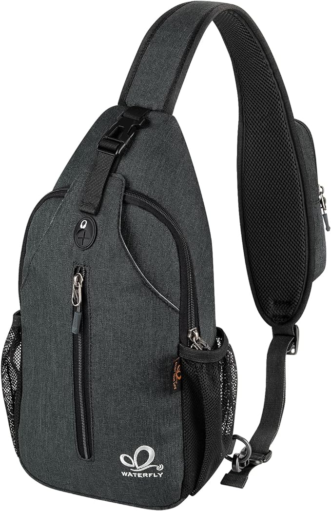 WATERFLY Crossbody Sling Backpack Sling Bag Travel Hiking Chest Bag Daypack
