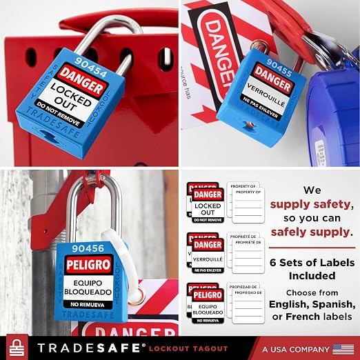 TRADESAFE Lockout Tagout Locks Set - 10 Blue Loto Locks, Lockout Locks Keyed Different, 2 Keys Per Lock, OSHA Compliant Lock Out Tag Out Padlocks, Safety Padlocks for Electrical Lockout Tag Out Kits